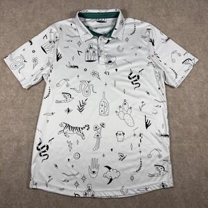 Swannies Brock Polo Shirt Mens Size L All Over Print Novelty Quirky Golf Outdoor